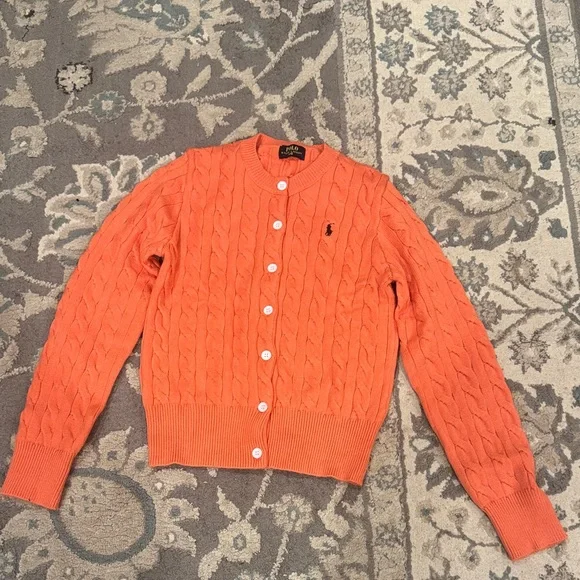 Ralph Lauren Orange Cable Knit Button-Up Cardigan - Picture 1 of 3